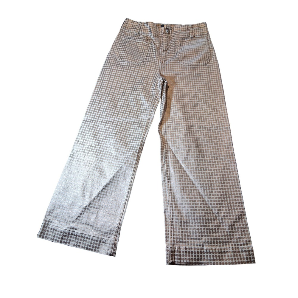 Maeve Anthropologie The Colette Wide Leg Pants 27 Gold Metallic Polka Dot Crop